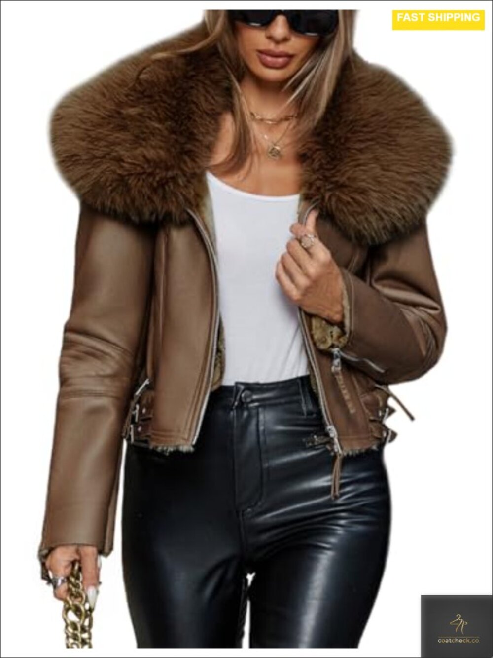 Women's Faux Leather Aviator Sherpa Lined Winter Coat